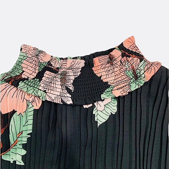 NWT Anthropologie Smocked Floral Sleeveless Midi Dress, Black Peach - Picture 12 of 16
